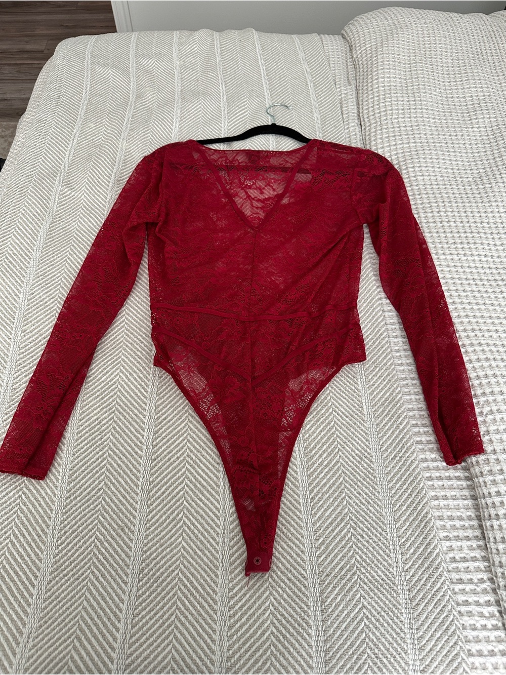 Victoria secret size medium Red Lace Long-Sleeve V-Neck Bodysuit